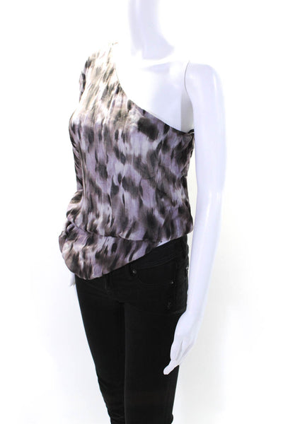 Drew Womens Ikat Print One Shoulder Blouse Purple Black Wool Size Small