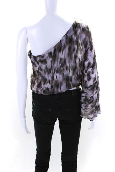 Drew Womens Ikat Print One Shoulder Blouse Purple Black Wool Size Small