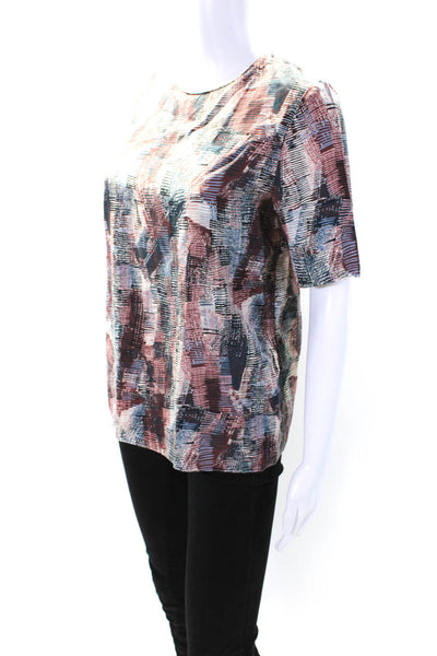 Marni Womens Silk Striped Print Round Neck Zipped Blouse Brown Size EUR38