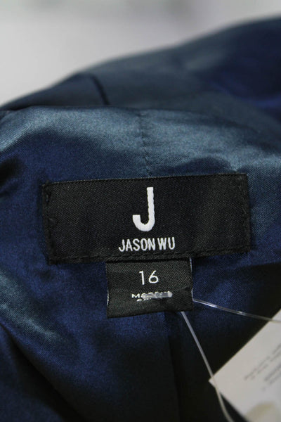 Jason Wu Womens Darted Collared Buttoned Long Sleeve Blazer Jacket Blue Size 16