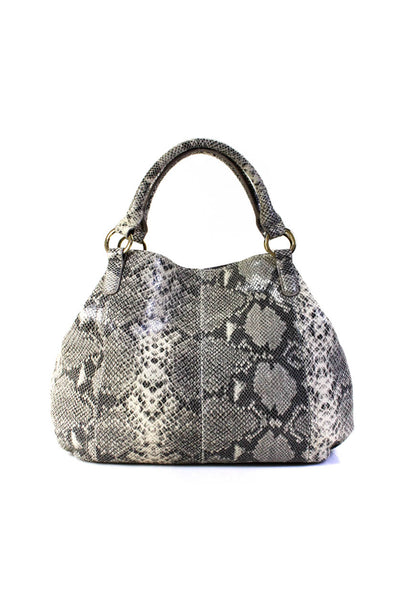Gili Womens Leather Animal Print Snapped Buttoned Shoulder Handbag Beige