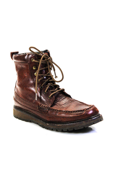 Polo Ralph Lauren Mens Leather Apron Toe Willingcott Combat Boots Brown Size 9US