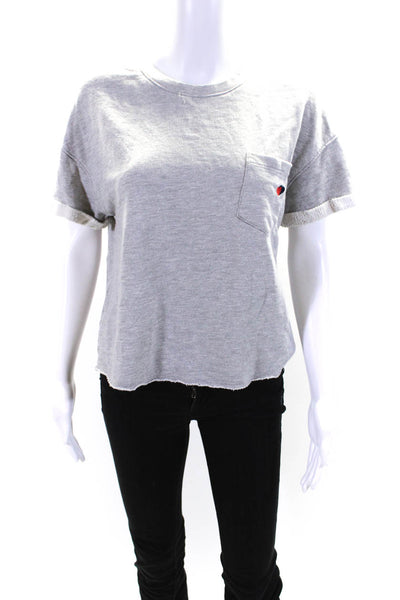 Sundry Womens Cotton Terry Short Sleeve Crewneck Cropped Sweatshirt Gray Size 0