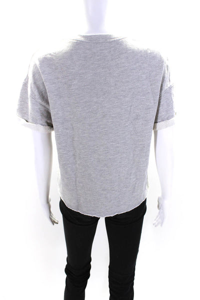 Sundry Womens Cotton Terry Short Sleeve Crewneck Cropped Sweatshirt Gray Size 0