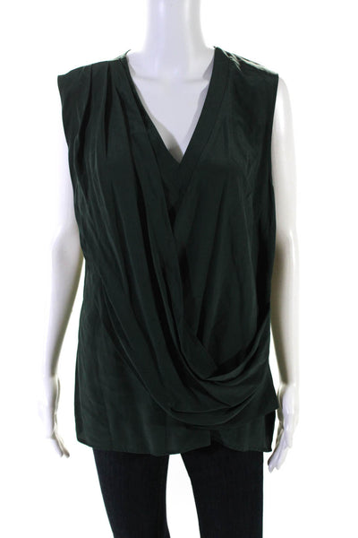 Artelier Nicole Miller Womens Silk Draped Sleeveless Blouse Top Green Size L