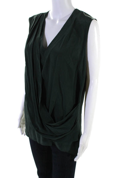 Artelier Nicole Miller Womens Silk Draped Sleeveless Blouse Top Green Size L