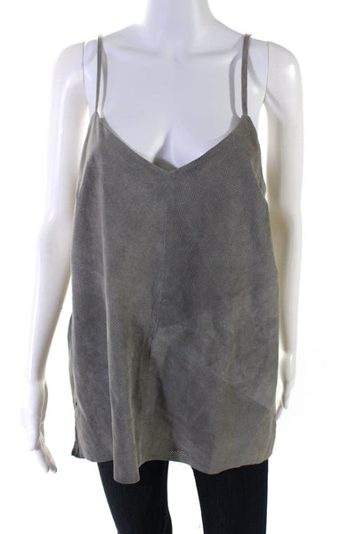 Ecru Womens Layered Leather V-Neck Pullover Tank Top Blouse Gray Size L