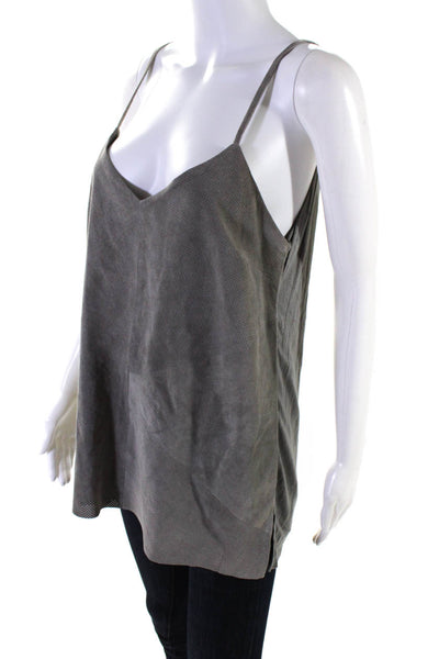 Ecru Womens Layered Leather V-Neck Pullover Tank Top Blouse Gray Size L