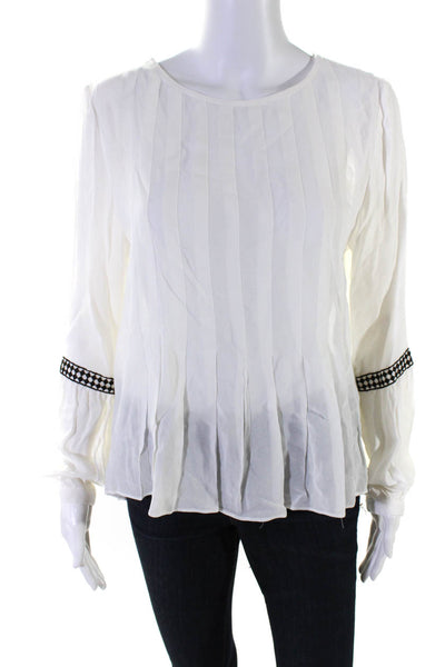 Artelier Nicole Miller Womens Sheer Pleated Pullover Blouse Top White Size M