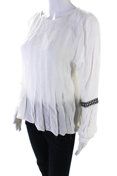 Artelier Nicole Miller Womens Sheer Pleated Pullover Blouse Top White Size M