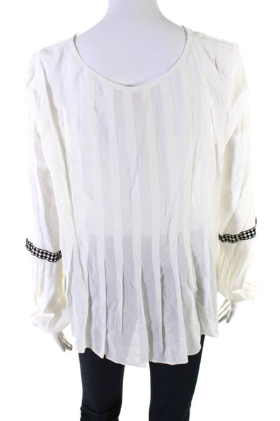 Artelier Nicole Miller Womens Sheer Pleated Pullover Blouse Top White Size M