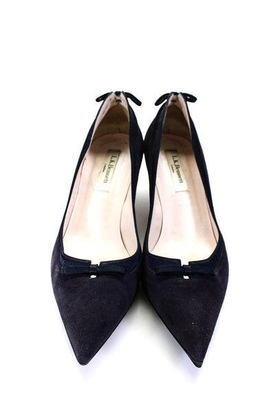 L.K. Bennett Womens Suede Pointed Toe Low Heels Pumps Navy Size 36 6