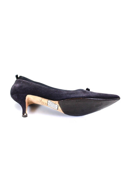 L.K. Bennett Womens Suede Pointed Toe Low Heels Pumps Navy Size 36 6