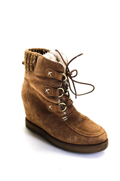 Australia Luxe Collective Womens Suede Lace Up Ankle Boot Wedges Tan Size 6