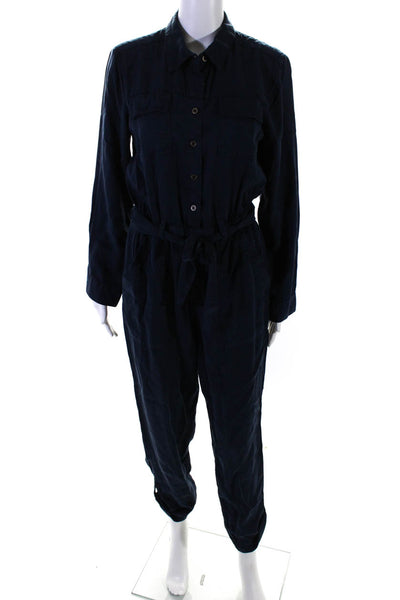 Velvet Heart Womens Long Sleeve Button Down Straight Leg Jumpsuit Blue Size XS