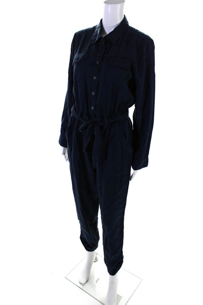 Velvet Heart Womens Long Sleeve Button Down Straight Leg Jumpsuit Blue Size XS