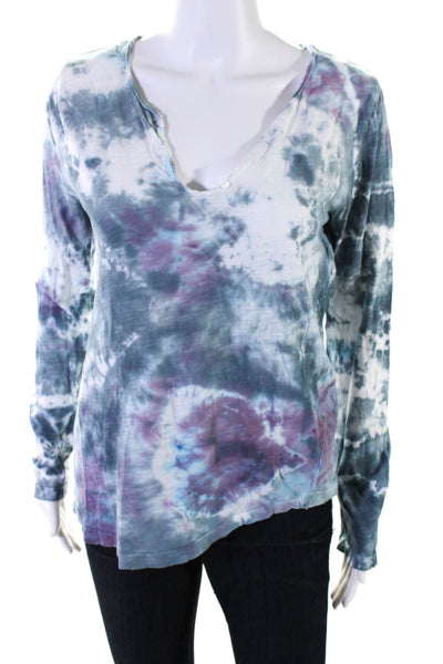 Zadig & Voltaire Womens Cotton Tie Dye Print Long Sleeve Henley Top Multicolor M