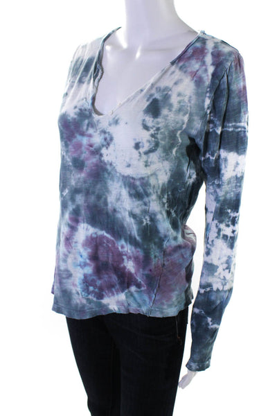 Zadig & Voltaire Womens Cotton Tie Dye Print Long Sleeve Henley Top Multicolor M