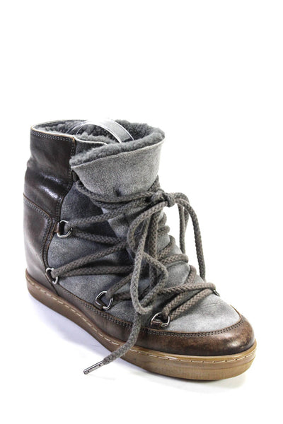 Etoile Isabel Marant Womens Leather Lace Up Ankle Boots Brown Grey Size 38 8