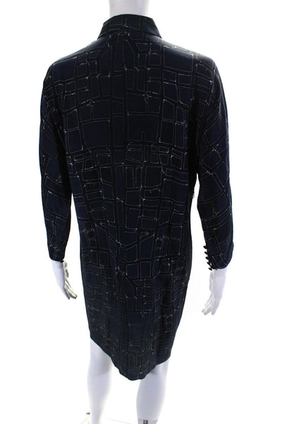 Max Mara Womens Silk Georgette Geometric Print Collared Tunic Dress Blue Size 2