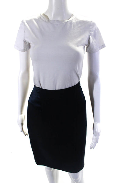 Luca Luca Womens Wool Crepe Lined Knee Length Pencil Skirt Navy Blue Size 44