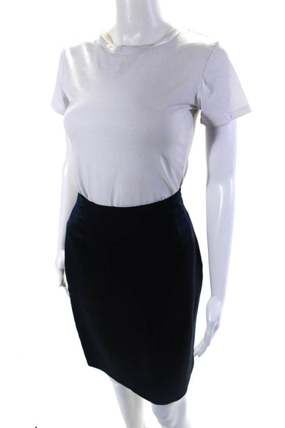 Luca Luca Womens Wool Crepe Lined Knee Length Pencil Skirt Navy Blue Size 44