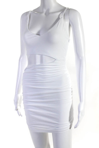 Superdown Womens Cotton Slip-On Cut-Out Ruched Sleeveless Dress White Size XS