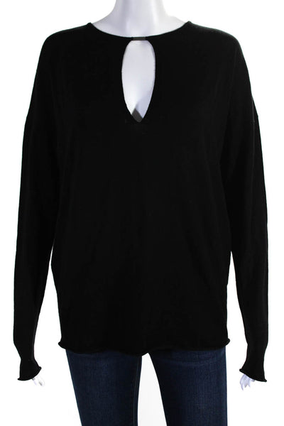 KaufmanFranco Womens Merino Wool Knit Cut Out Long Sleeve Top Black SIze M