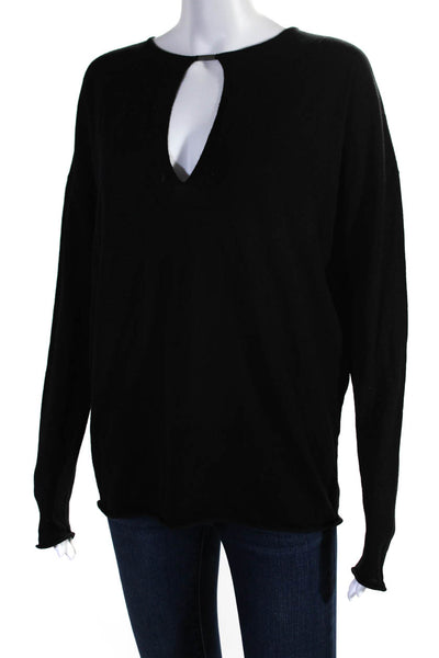 KaufmanFranco Womens Merino Wool Knit Cut Out Long Sleeve Top Black SIze M