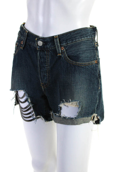 Tiger In The Rain Womens Cotton Five Pocket Distressed Denim Shorts Blue Size M