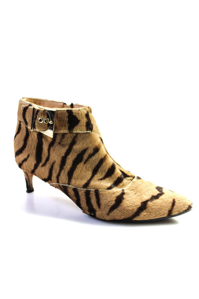 Chloe Gosselin Womens Ponyhair Tiger Print Pointed Toe Booties Brown Size 9.5US