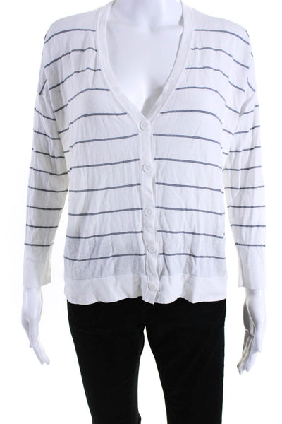 Eileen Fisher Womens Knit Striped Button Up Cardigan Sweater White Size XS