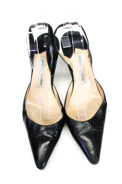 Manolo Blahnik Womens Leather Pointed Toe Spool Heels Black Size EUR39.5