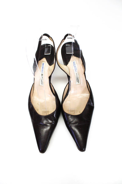 Manolo Blahnik Womens Pointed Toe Slip-On Slingbacks Heels Brown Size EUR39.5