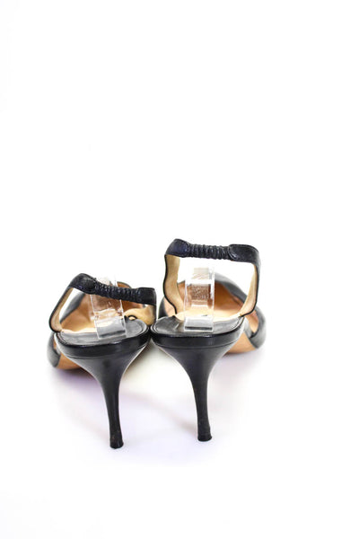 Manolo Blahnik Womens Leather Slingbacks Stiletto Heels Black Size EUR39.5