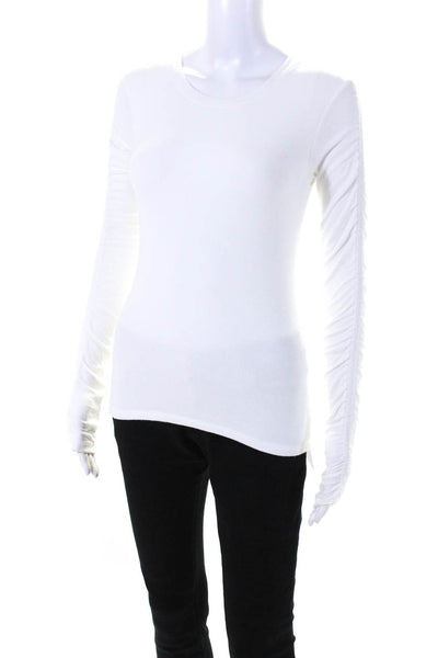 Veronica Beard Womens Ruched Long Sleeves Tee Shirt White Size Extra Small