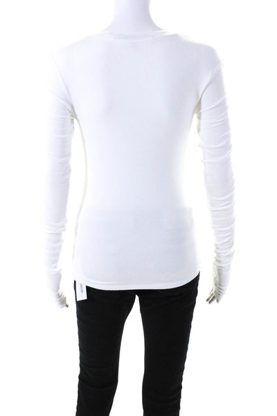 Veronica Beard Womens Ruched Long Sleeves Tee Shirt White Size Extra Small