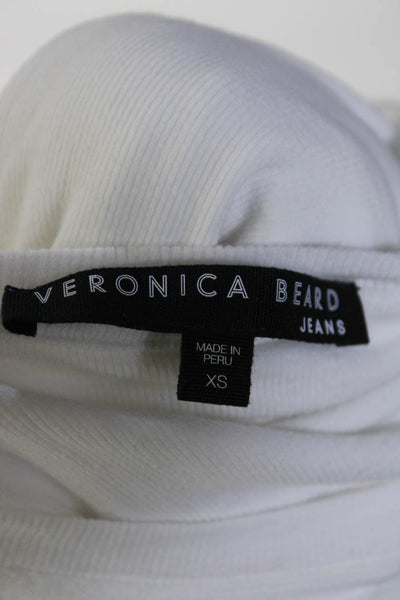 Veronica Beard Womens Ruched Long Sleeves Tee Shirt White Size Extra Small