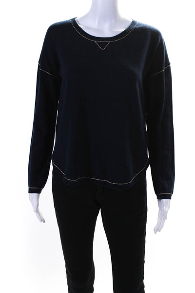 WYSE London Womens Cashmere Crew Neck Sweater Navy Blue Gold Size 1