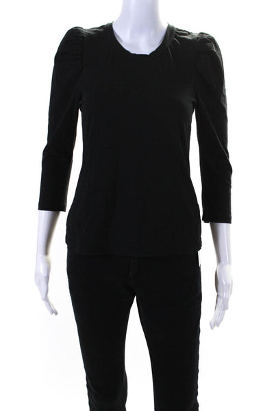 A.L.C. Womens Puffy Long Sleeves Tee Shirt Black Cotton Size Extra Small