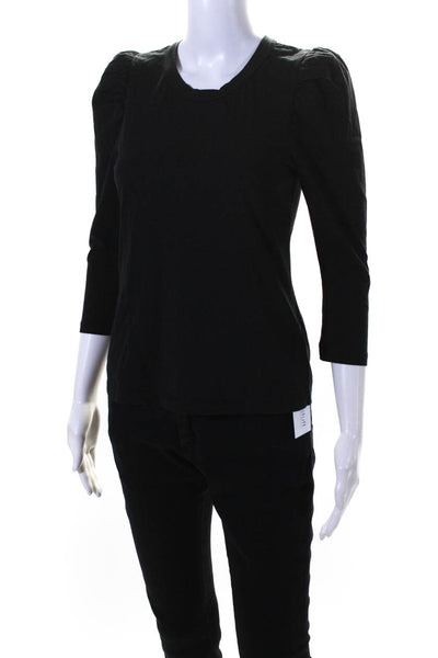 A.L.C. Womens Puffy Long Sleeves Tee Shirt Black Cotton Size Extra Small