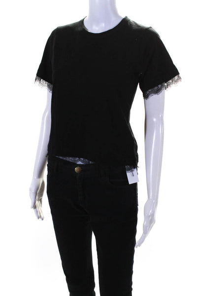 Veronica Beard Jeans Womens Lace Trim Tee Shirt Black Size Extra Small