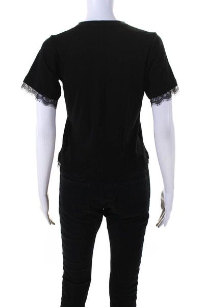 Veronica Beard Jeans Womens Lace Trim Tee Shirt Black Size Extra Small