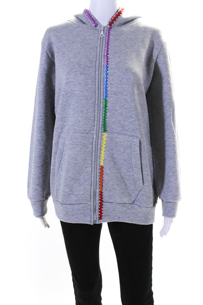 Bits And Pieces To Go Womens Full Zipper Long Sleeves Hoodie Gray Size Medium