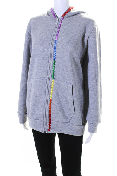 Bits And Pieces To Go Womens Full Zipper Long Sleeves Hoodie Gray Size Medium