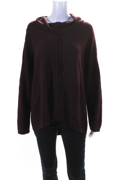 Elliott Lauren Womens Cotton Ribbed Knit Cowl Neck Sweater Top Burgundy Size L