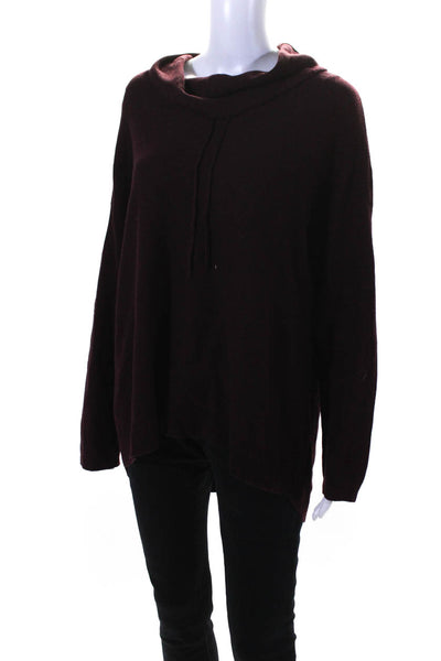 Elliott Lauren Womens Cotton Ribbed Knit Cowl Neck Sweater Top Burgundy Size L