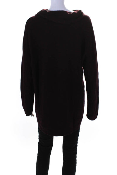 Elliott Lauren Womens Cotton Ribbed Knit Cowl Neck Sweater Top Burgundy Size L