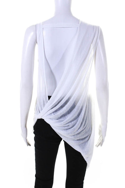 Designer Womens Jersey knit Sleeveless Cut Out Back Knot Blouse White Size S