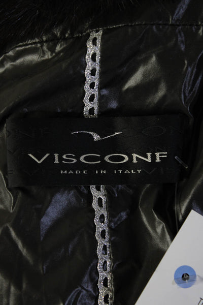 Visconf Womens  Belt Buckled Hooded Zip Long Sleeve Puffer Coat Black Size EUR42